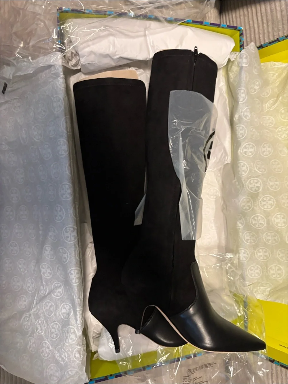 Tory Burch Perfect Black Stretch Suede/Misto Over-the-Knee Pointed Boots